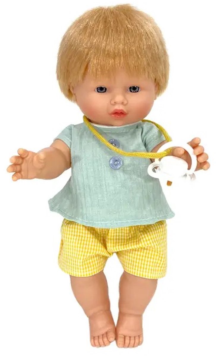 Nines d Onil Babypop Blank Jongetje met Donkerblond Haar 37 cm